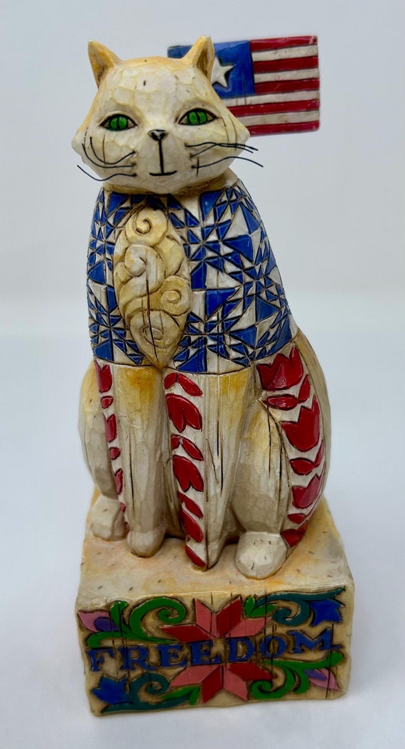 Jim Shore Heartwood Creek 2003 Cat Figurine – Patriotic Freedom