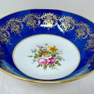 Vintage Coalport Cobalt Blue & Gold Bowl – 10.5&quot; Porcelain Floral Center – English Decorative Display Dish