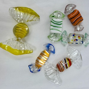 6 blown glass candy candies