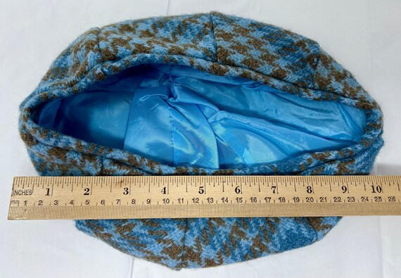 Vintage Houndstooth Wool Beret Light Blue and Brown Hat Cap  display picture 3