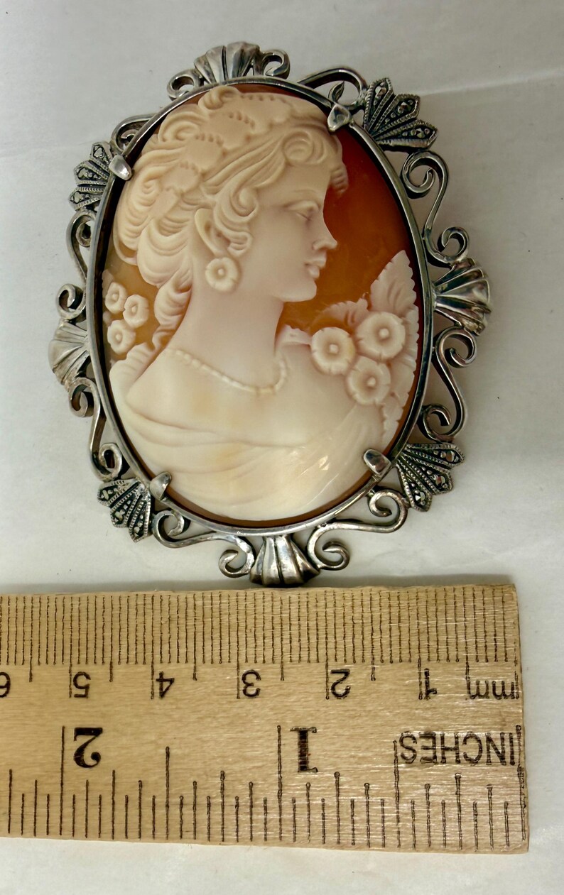 Large Vintage Shell Cameo Brooch Pendant 925 Sterling Silver | Hand ...