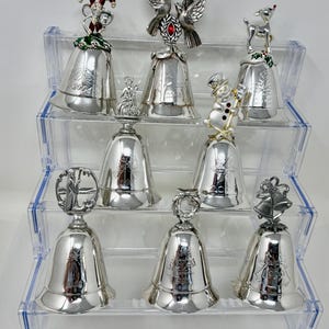 Kirk Stieff Musical Bells Lot Lenox Christmas Bells 1994 1996 1998 1999 2001 2002 2003 2004 Silverplate Holiday Music Box Set