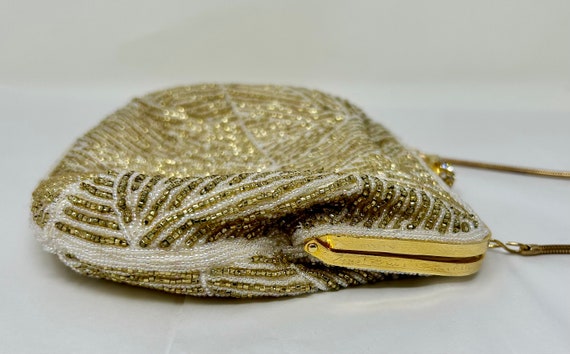 vintage I Magnin beaded purse gold white evening … - image 3