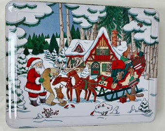 ぺこりぃさま専用　リメイク缶　クリスマスプレート クリスマスの街並み ヴィンテージ ケラー・チャールズ フィラデルフィア クリスマス缶