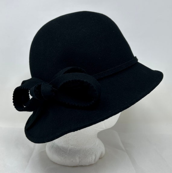 vintage Nordstrom black felt wool bucket hat flowe