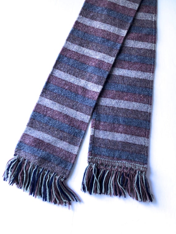 wool scarf stripe blue mauve purple thick knit re… - image 6