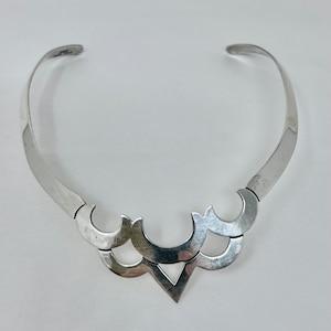 vintage Taxco Mexico artisan sterling silver 925 chocker collar necklace scalloped modern