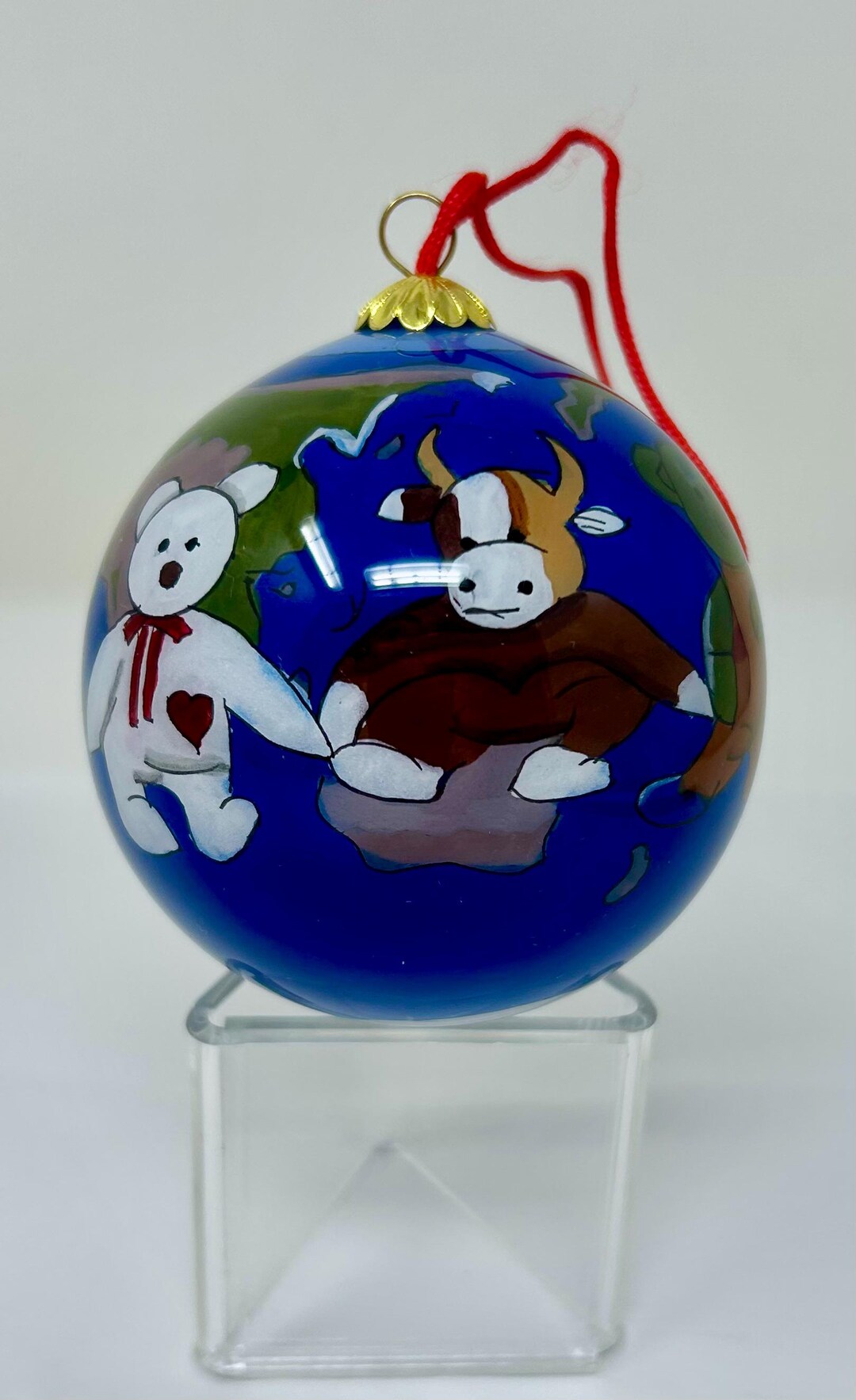 Vintage Li Bien Ornament – Reverse Painted Glass Ball – Teddy Bear ...