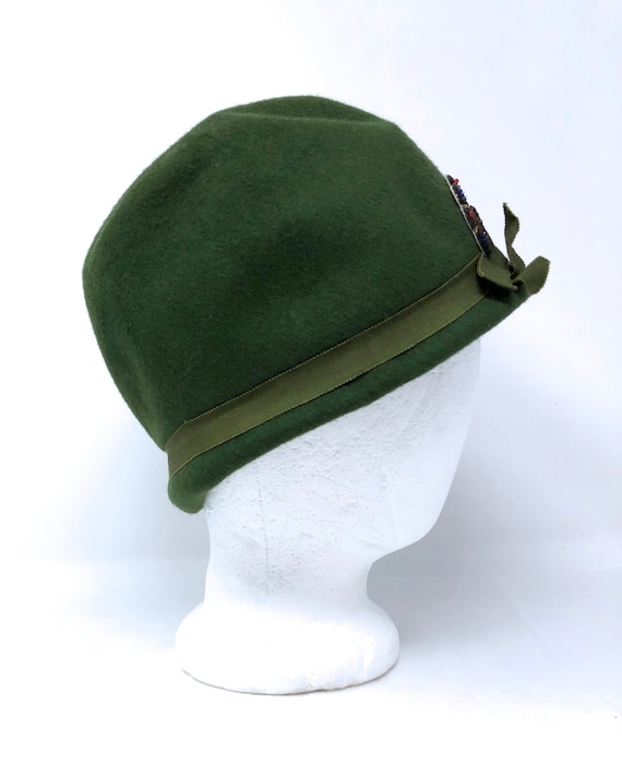 vintage felt Glenover hat apple green  embroidere… - image 2