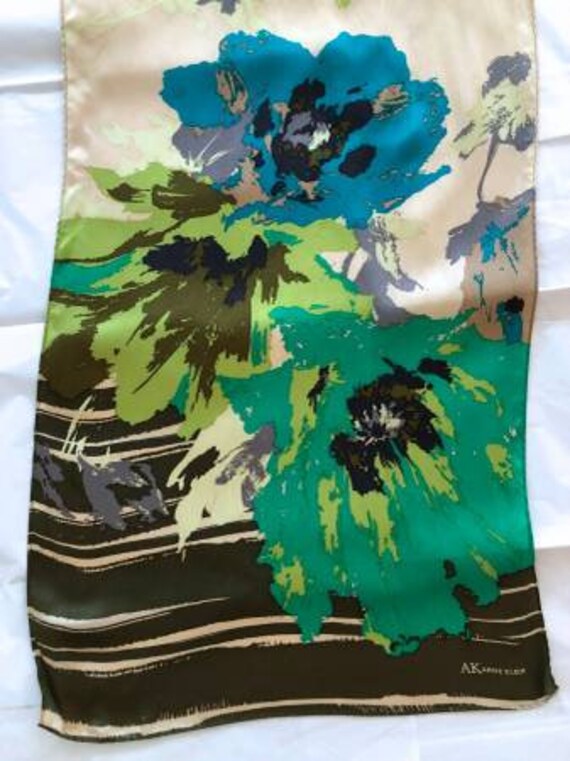 AK Anne Klein silk long scarf flowers - image 3