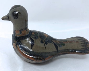 vintage pottery bird Mexico Mexican Tonala painted Mexican folk art painted ceramic clay figurine