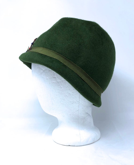 vintage felt Glenover hat apple green  embroidere… - image 3