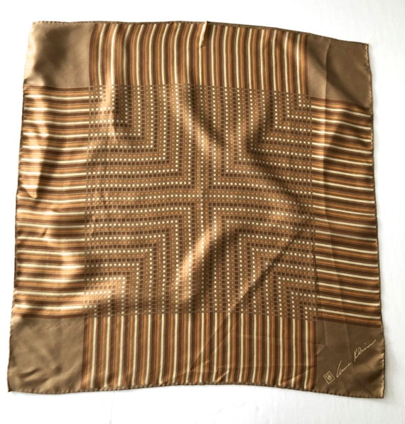 vintage Anne Klein silk scarf square brown pocket