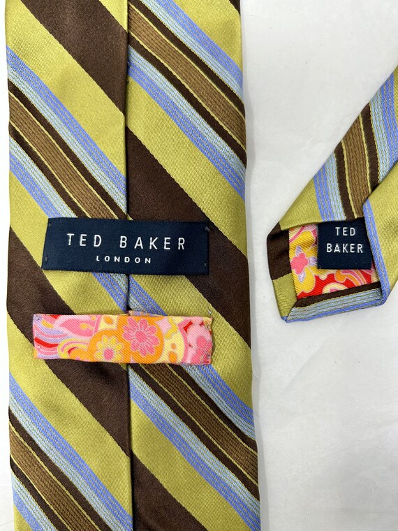 vintage Ted Baker London silk stripe tie brown ch… - image 5