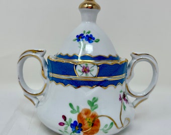 vintage Limoges Porzellan Zuckerdose Kobaltblau Blumen geblümt