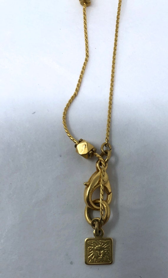 Anne Klein brushed gold long necklace 80's double… - image 3