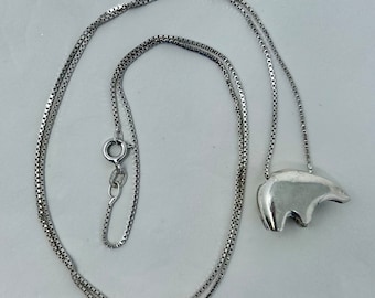 Sterling Silver 925 Bear Pendant Necklace – 25&quot; Box Chain Minimalist Animal Totem Jewelry