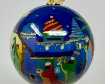 Pier 1 Li Bien Nativity Ornament 6" Large Reverse Hand Painted Glass Holy Family Wise Men Original Box