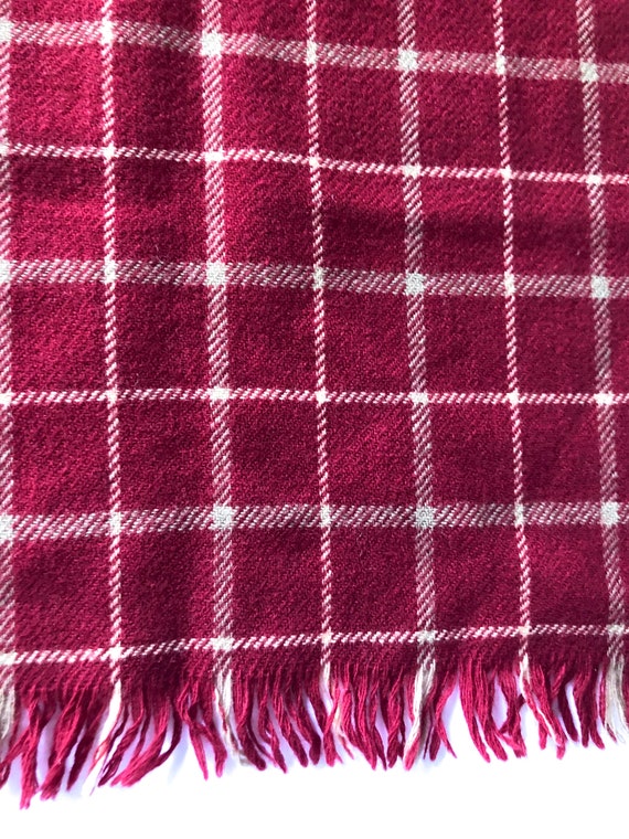 vintage 100% wool scarf windowpane plaid red tan … - image 2