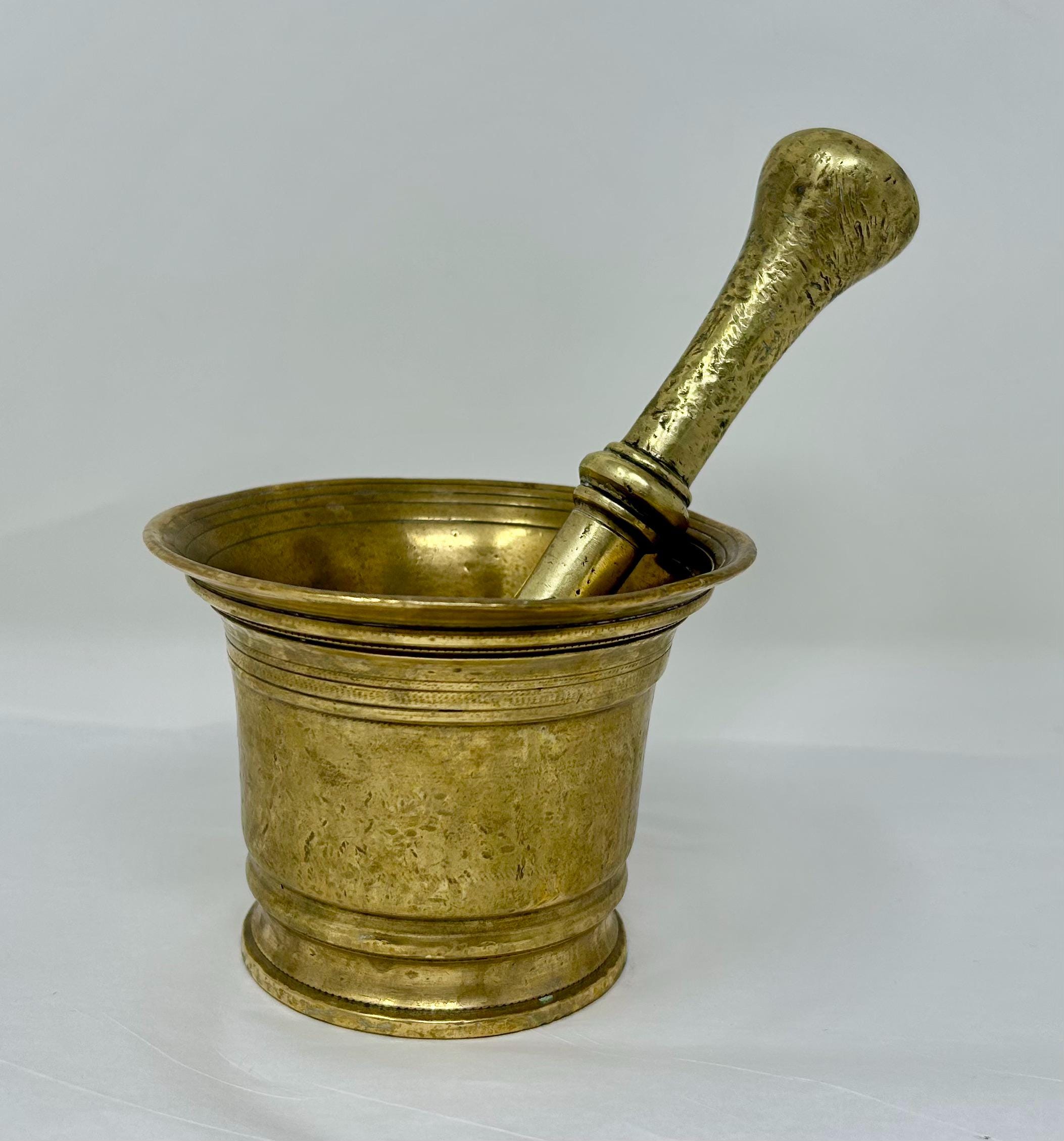 Vintage Large Heavy Solid Brass Mortar and Pestle Apothecary Medicine Mixer Herb Spice Grinder Pill Crusher