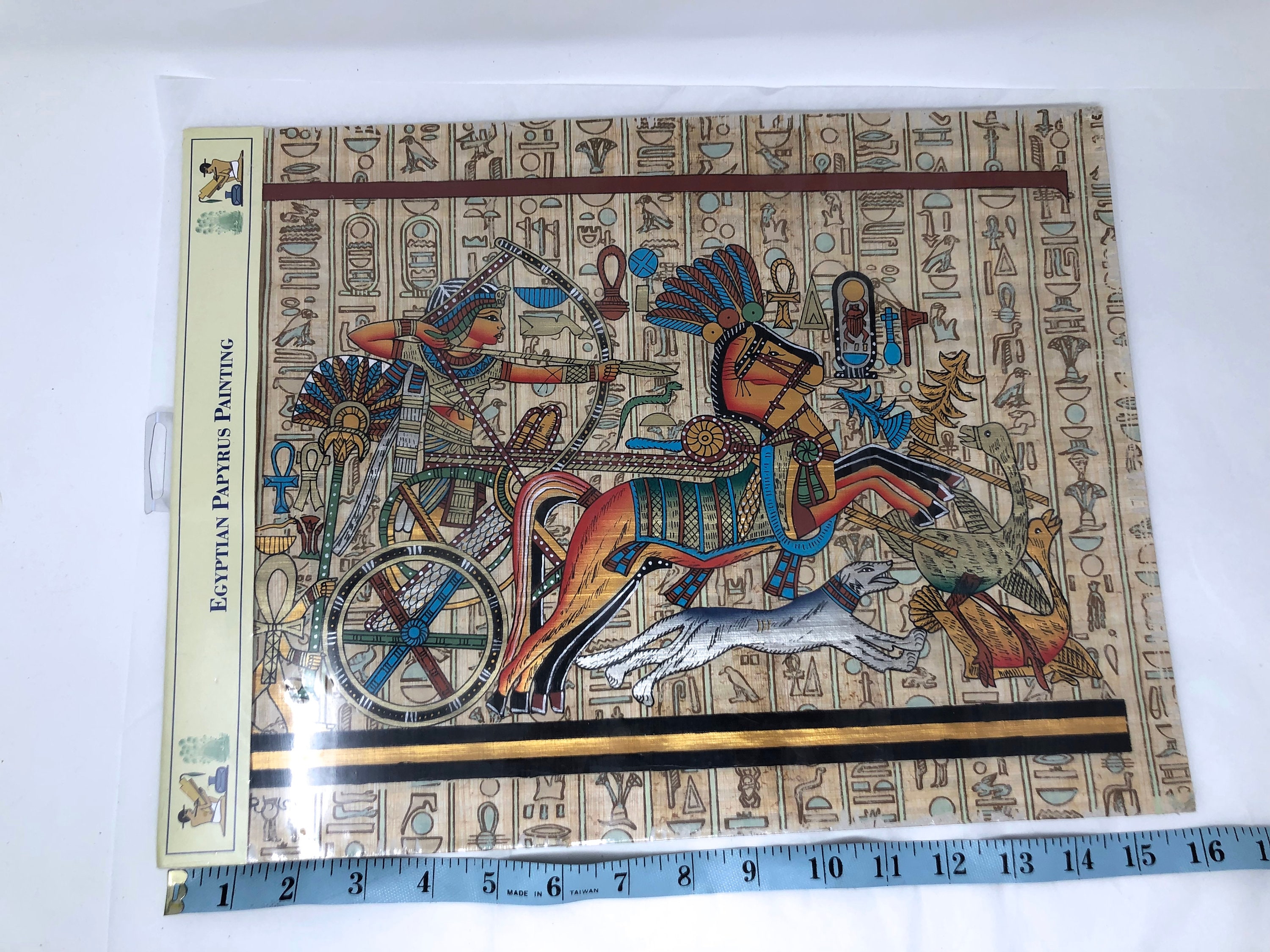 エジプトのパピルス画、戦車、手描きの犬、馬、戦士 - Etsy 日本