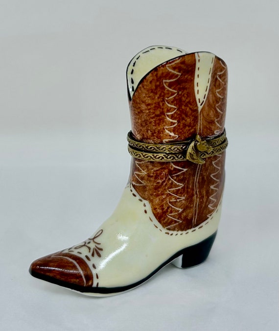 vintage Limoges cowboy boot trinket box Peint Main