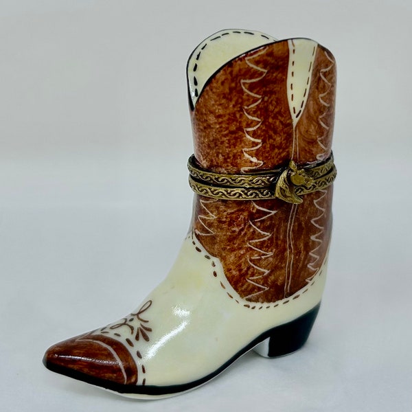 vintage Limoges cowboy boot trinket box Peint Main Rochard ceramic porcelain western signed