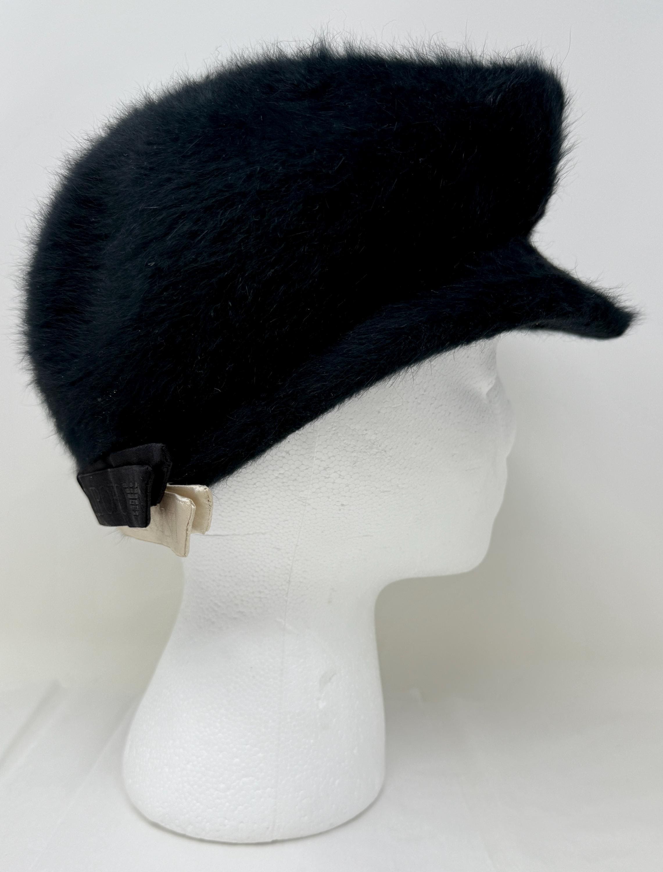 Emporio Armani Black Rabbit Fur Hat – Designer Fuzzy Cap With 