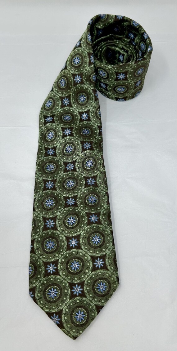 XMI Platinum tie necktie brocade green olive brown blue brocade View 6