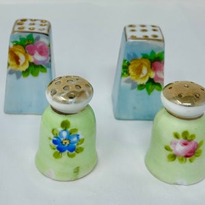 2 sets of hand painted Limoges Nippon Japan salt pepper shakers porcelain flowers