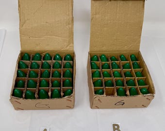 Vintage C7 Green Christmas Light Bulbs Lot Replacement Bulbs New Old Stock 24 or 25 Count