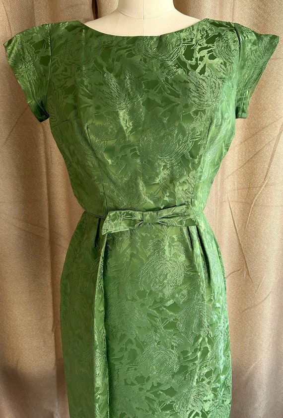vintage ILGWU dress & coat apple green brocade - image 1