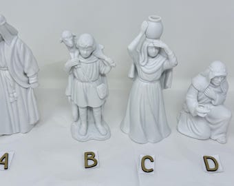 Vintage Avon Nativity Collectibles – White Bisque Porcelain Figurine – Shepherd / Woman with Jar / Wise Man – 1980s Holiday Decor