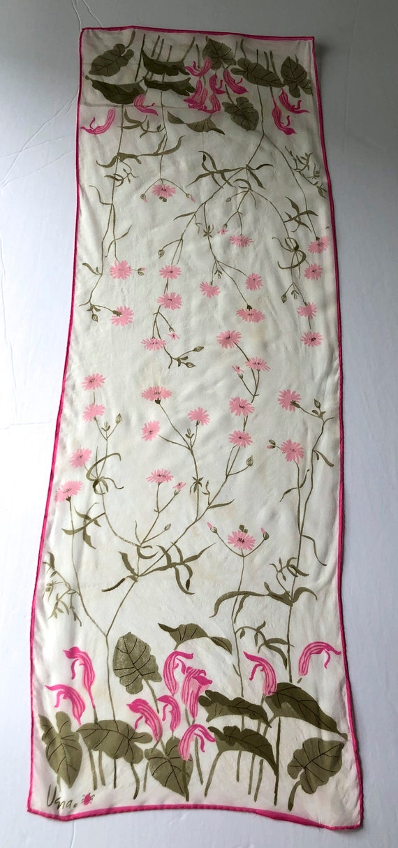 vintage Vera silk scarf floral pink green flowers - image 3