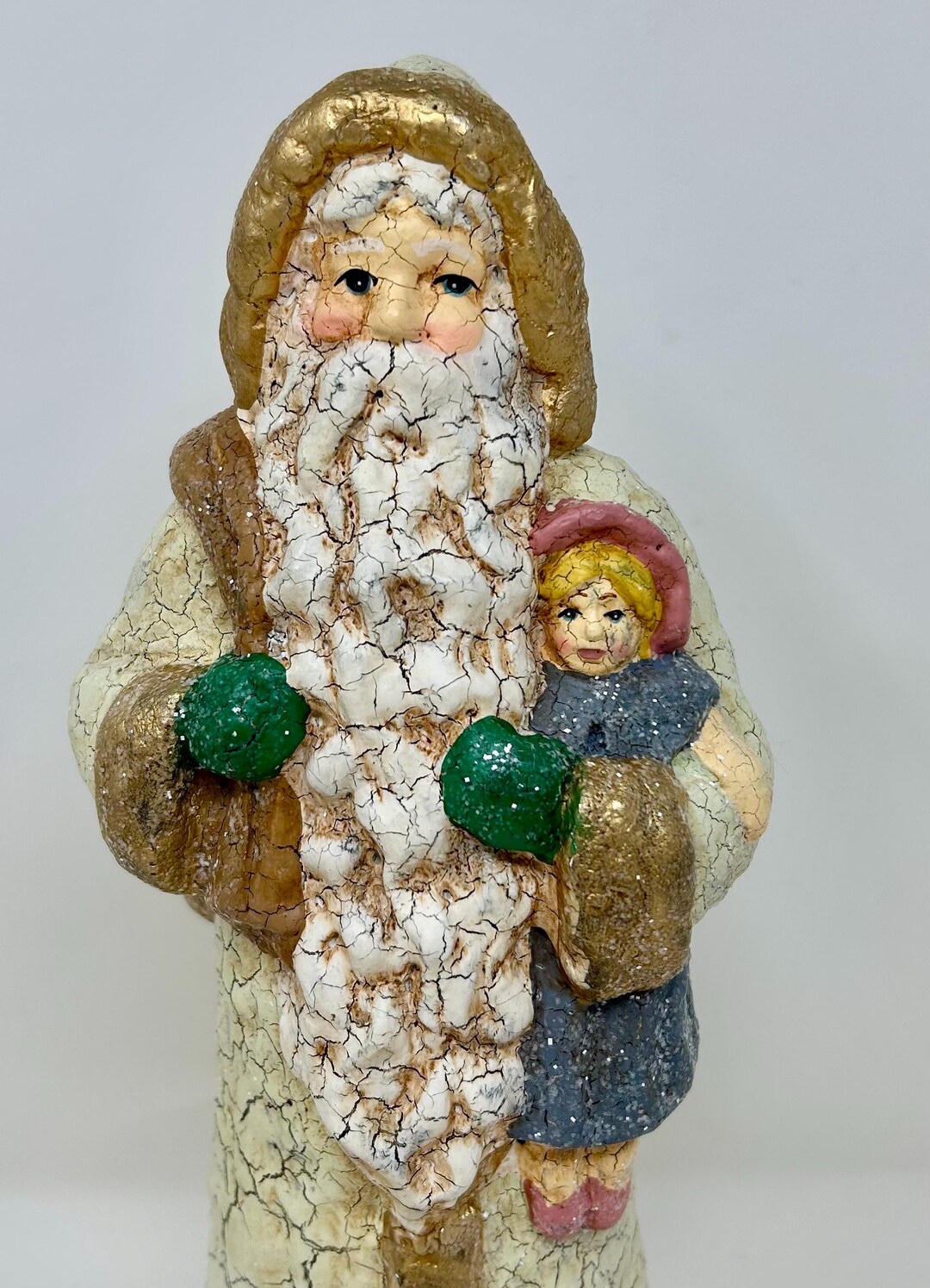 Vintage Crackle Finish Santa Figurine – 11.5