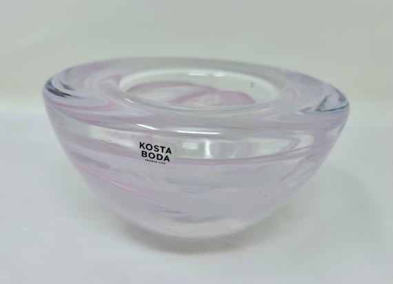 ヴィンテージ コスタ ボダ キャンドルホルダー – ピンク スワール 