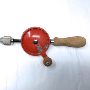 1950s Handbohrmaschine - Handbohrgerät, Handbohrmaschine, roter Holzgriff, Made in USA
