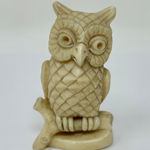 vintage miniature resin owl ivory cream figurine Italy branch