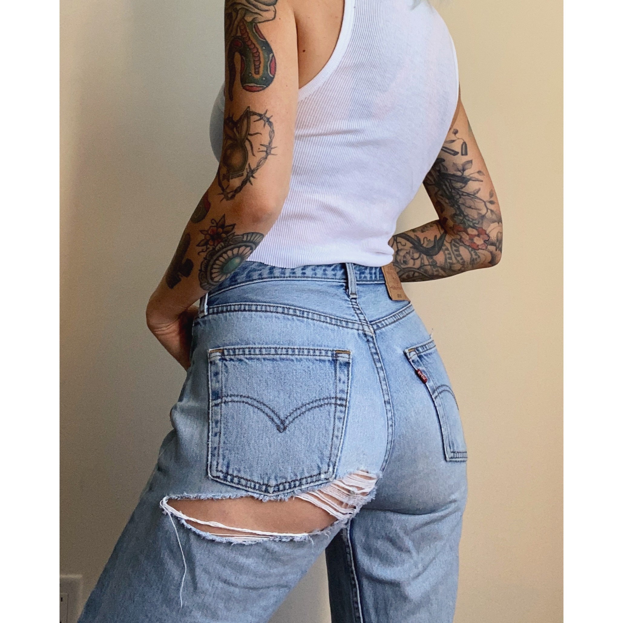 27/28: Levis 501s Bum Rip Jeans - Etsy