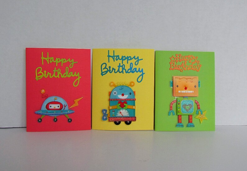Girl Unisex. Space Ship Children/'s Card Set Kids Birthday Cards 3D card Boy Robots Birthday Card Set Birthday Card Assortment