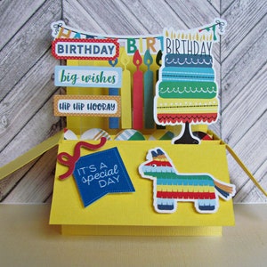Cartão pop-up infantil, cartão de feliz aniversário, cartão em uma caixa, cartão de felicitações feito à mão, balões e bolo, cartões de felicitações, cartão para menino ou menina