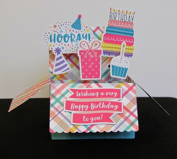 Girls Pop Up Box Card Happy Birthday Card Birthday Cake Etsy