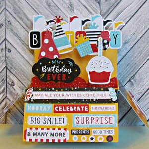 Pop Up Geburtstagskarte, alles Gute zum Geburtstag, Karte in einer Box, handgemachte Grußkarte, Banner und Cupcakes, Grußkarten, Jungen- oder Mädchenkarte