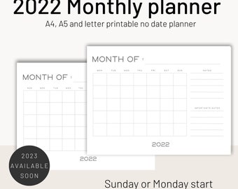 Printable undated monthly planner