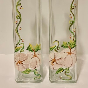 Oil and Vinegar Bottles, Fall Olive Oil Bottle, Fall white pumpkins oil and vinegar, Hand painted Olive Oil Bottle, Sunflower Oil & Vinegar