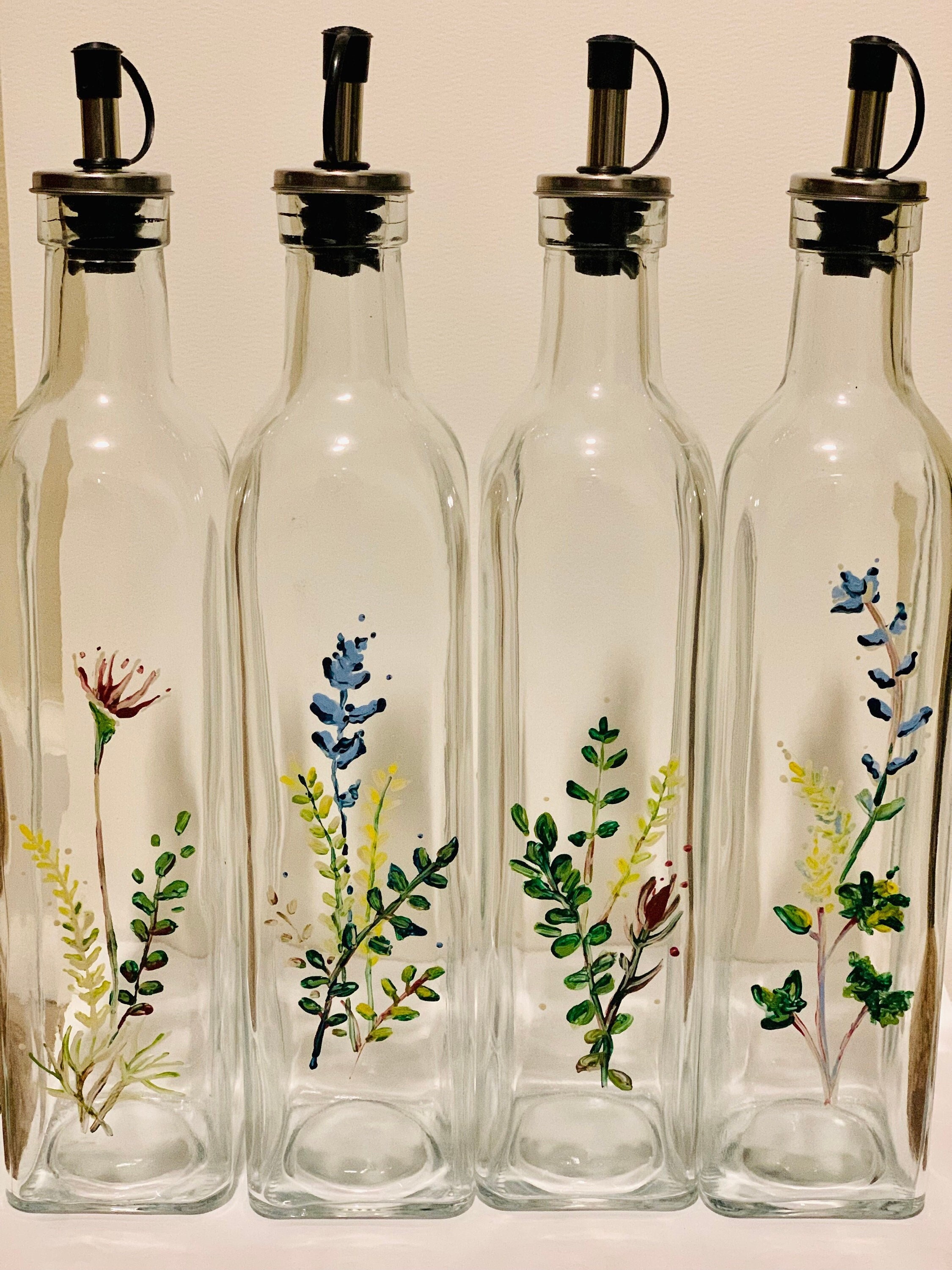 Oil and Vinegar Bottles, Handpainted Oil and Vinegar Bottles