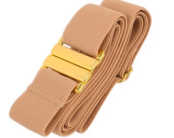 Vintage Elastic Belt with Overlapping Gold Tone Ovals, 94 GRD Glamrock 80s 90s Vintage Elastic Belt With Overlapping Gold Tone Scales  main image 2