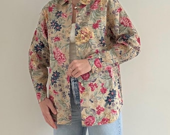 Vintage Long Sleeve Floral Button Down Blouse