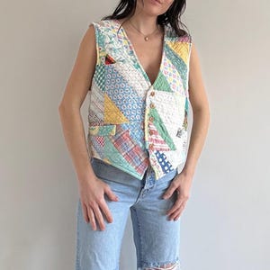 Vintage Handmade Quilted Patchwork Vest With Pockets