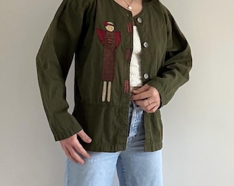 Vintage Green Angel Patchwork Blouse Shacket